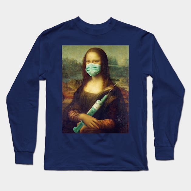 Mona Lisa with a mask and a vaccine syringe Long Sleeve T-Shirt by Arteria6e9Vena